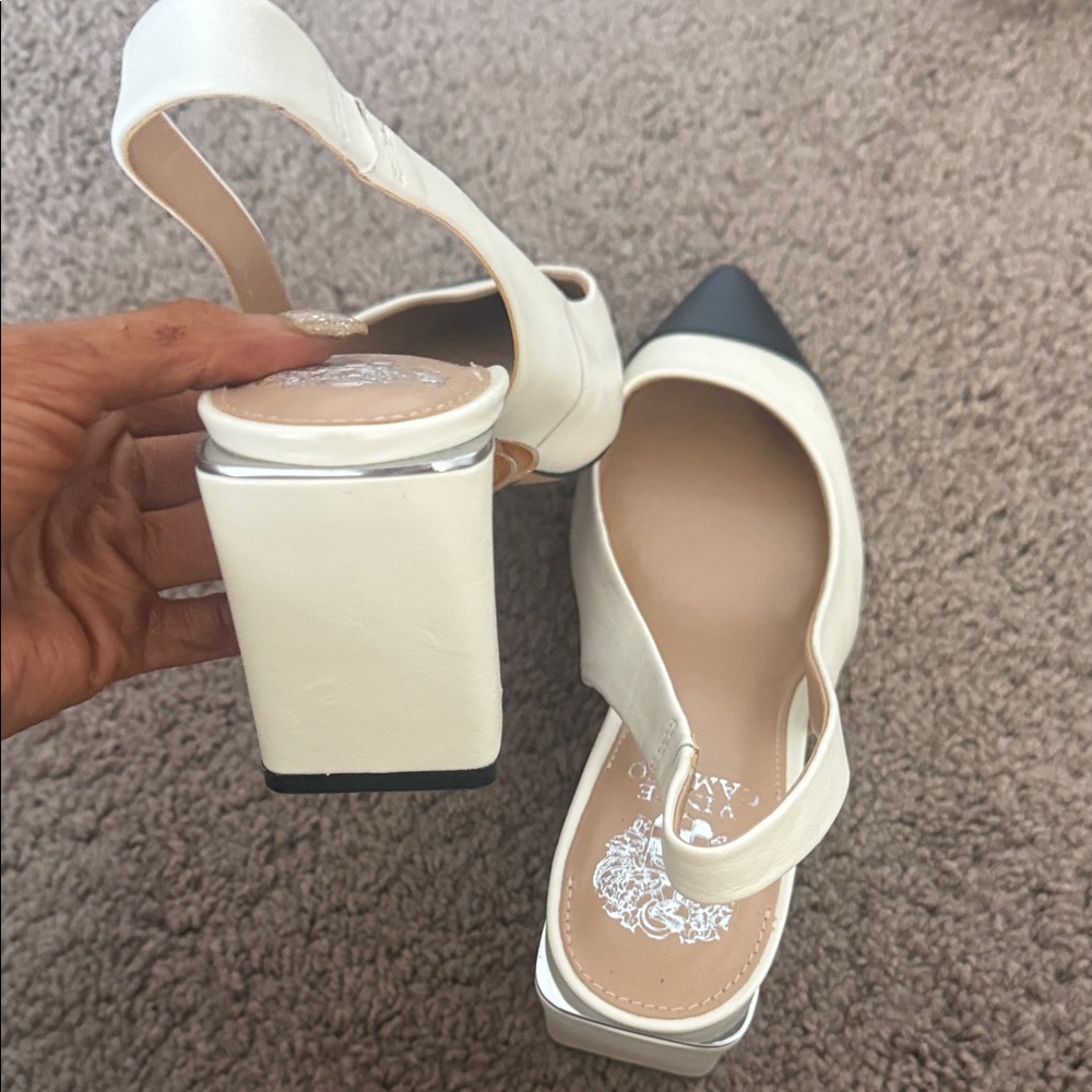 Vince Camuto Cream and Black Pointed Slingback Heels - Picture 5 of 7